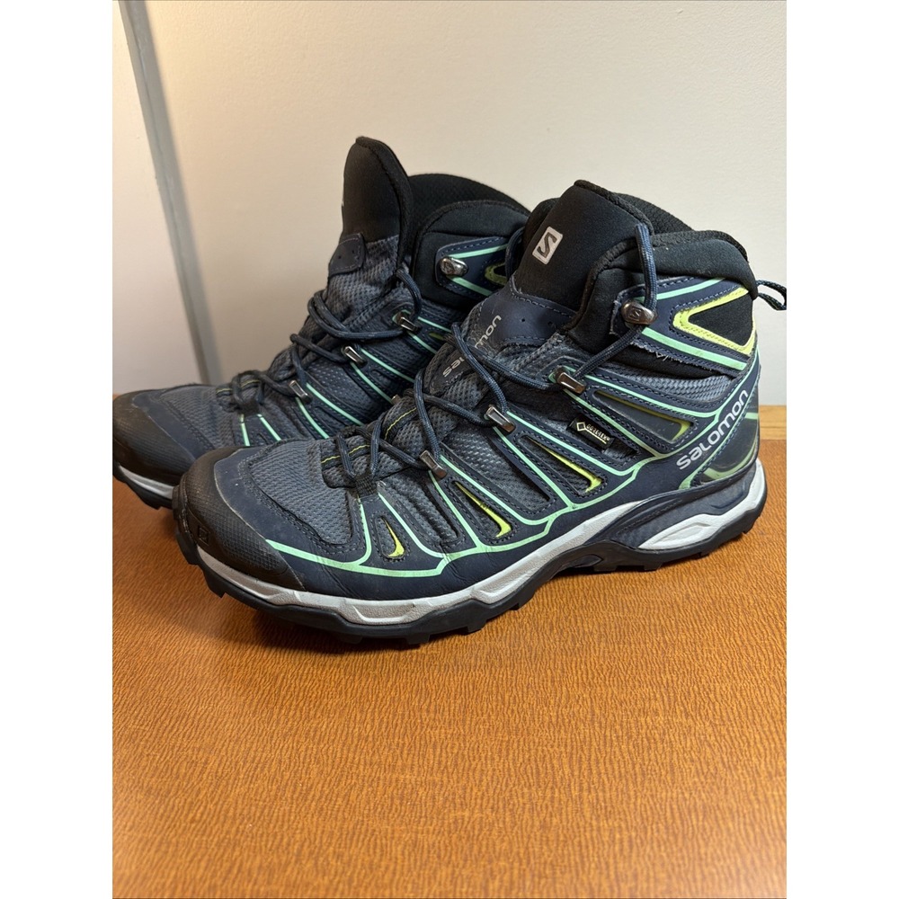 Salomon X Ultra Mid 2 GTX Goretex Gray Blue Outdoor Hiking Boots Womens US 10